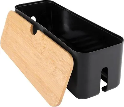 Produktbild von Famanu Kabelmanagementbox mit Bambusdeckel - schwarze Kabelsammlung für Kabel und Drähte