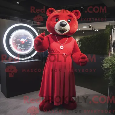Produktbild von Maskottchenkostüm REDBROKOLY Roter Bär mit Maxikleid und Armbanduhren