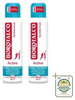 Productafbeelding van 2 x Borotalco Active Deodorant Spray Zeesalz & Frisse Geur - 150 ml - Voordeelverpakking - 2 stuks