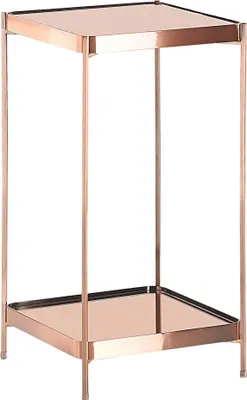 Obrázek produktu pro BELIANI Odkládací stolek měděný tvrzené sklo kovové nohy 29 x 29 cm s poličkou lesklý povrch glamour styl