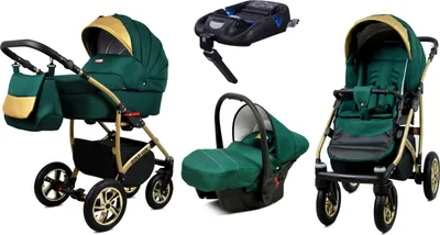 Produktbild von BabyLux® Gold Lux | 4in1 Kinderwagen Set | Bottle Green | Kombikinderwagen | Kinderwagenset | Is