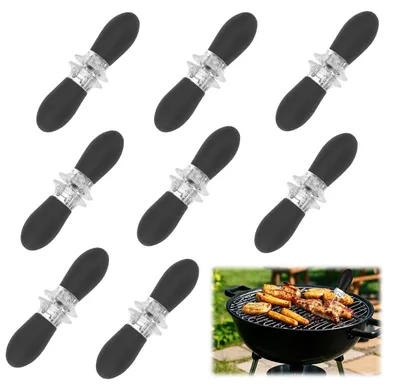 Maisgabeln aus Edelstahl, 8 Stück, schwarz, für Grill & Picknick