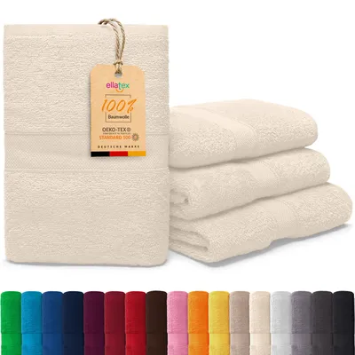 Produktbild von EllaTex PARIS 4er Set Handtücher 50x100 cm – 100% Baumwolle, 500 g/m² Frottier, Vorteilspack, in Farbe: Creme