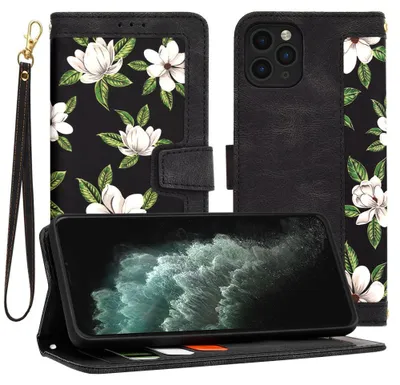 Produktbild von Techsuit FlipCraft Book Wallet Klapphülle mit Kabel für Apple iPhone 11 Pro Max - Flowers of the Dawn