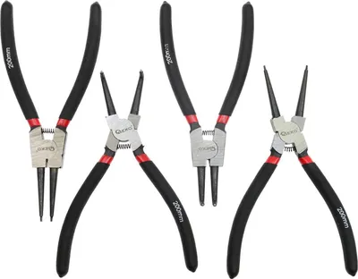Immagine prodotto di Set 4 pinze per anelli di sicurezza Seeger a becco curvo e dritto interni/esterni , pinze con punte dritte e curve per bloccaggio interno ed esterno 200 mm, Geko