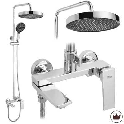 Produktbild von Duschset Prime Chrom höhenverstellbar mit schwenkbarem Wannenauslauf und multifunktionaler Handbrause