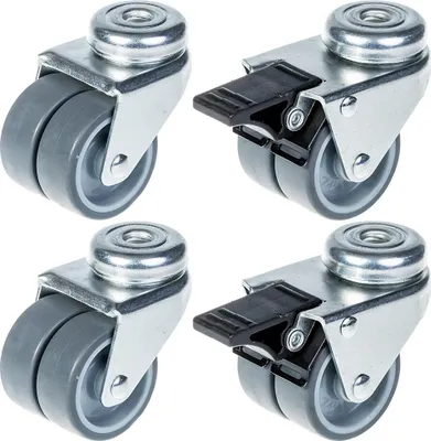 Immagine prodotto di ruote gemelle da 50 mm 2" in gomma grigia girevoli e con freno Portata 280 kg, set di 4