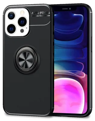 Zdjęcie produktu dla Czarne etui na telefon komórkowy NALIA do iPhone'a 13 Pro Max, 360° Ring Case Kickstand Cover Black