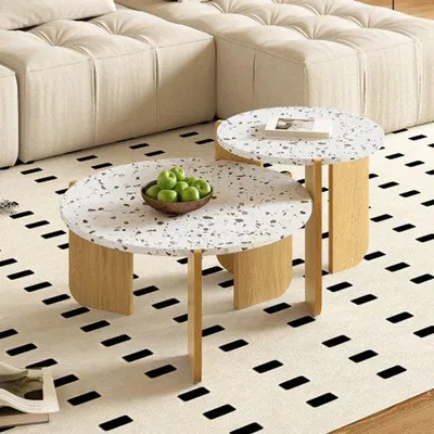 Produktbild von Modulares Wohnzimmertisch, Beistelltisch, Tischset für Wohnzimmer, Beistelltisch für Sofa und Balkon, Set aus 2