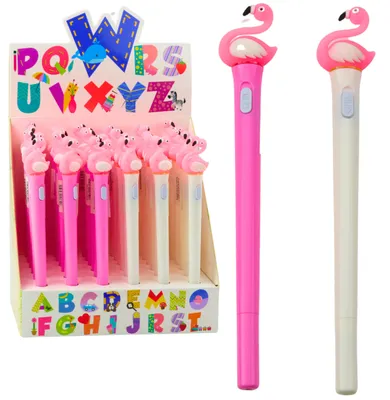 Productafbeelding van Lichtgevende balpen roze flamingo blauwe inkt 0,7 mm mix