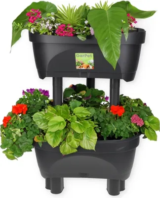 Produktbild von Blumentopf groß draußen Erdbeertopf Pflanzturm Blumentopf hoch Pflanzsäule Kräutertopf Balkon Pflanzkübel anthrazit Kräuterturm Pflanztopf Outdoor Säulentopf