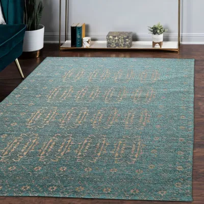 Produktbild von Wohnzimmerteppich praktisch pflegeleicht mit klassischer Bordüre dekorativ in  petrol gold Größe - 135 x 200 cm