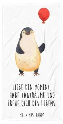 Produktbild von Mr. & Mrs. Panda Strandtuch Pinguin Luftballon - Weiß - Geschenk, Fröhlich, Neustart, Badehandtuch, Handtuch, Strandlaken, Großes, Geschenkidee, Motivation, Reisehandtuch