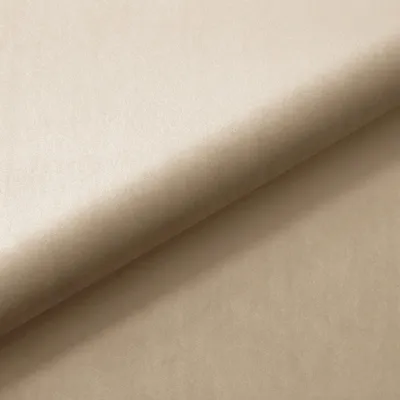 A close-up view of beige velvet fabric, showing the texture and folds.