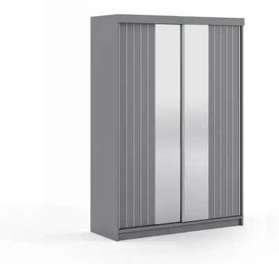 Produktbild von Krudox MOL Kleiderschrank Schiebetür Grau 150x216x62 cm mit Spiegel 2 Schubladen Kleiderstange Schlafzimmer Mehrzweckschrank