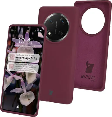 A smartphone with a dark red case and a separate dark red phone case are displayed.