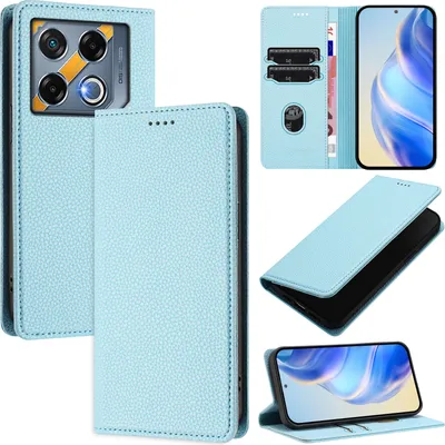 Produktbild von Litchi Leder Handyhülle für Infinix GT 20 Pro 5G Wallet Kartenfächer Standfunktion Hülle Hellblau