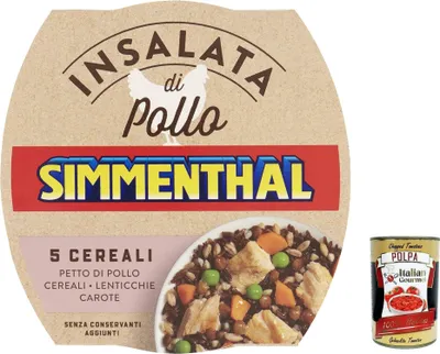 Produktbild von 12x Simmenthal - 5 Cereali: Hähnchenbrustsalat mit 5 Körnern und ausgewähltem Gemüse, 160 gr + Italian Gourmet polpa 400g