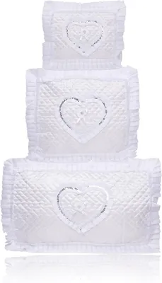 Produktbild von Çeyizlik Herz Stoff İşlemeli Weiß 3er Set Bohça, Nişan Gelin Damat Geschenk Damat Kutusu, Ceyiz Kutusu & Hediye Seti