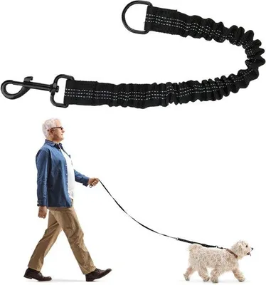 Produktbild von Ibenzoa® Elastische stoßdämpfende Hundeleine – verstellbare Bungee-Leine 50–75 cm, Nylon und Zinklegierung, 360° Drehkarabiner, 2 Kontrollgriffe, reflektierend