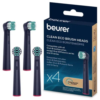 Produktbild von Beurer TB Clean Eco Aufsteckbürsten für elektrische Zahnbürste, 4 Bürstenköpfe k