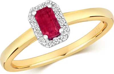 Produktbild von Funkelndes Feuer Edler 9 Karat (375) Gold Cluster Diamant Solitärring Brillant-Schliff 0.10 Karat HI - I1 mit Rubin, 58 (18.5); TRS292089KYRSQ