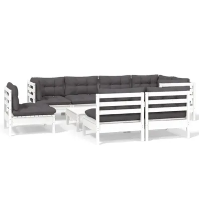 Produktbild von vidaXL 9-tlg. Garten-Lounge-Set mit Kissen Weiß Kiefer Massivholz