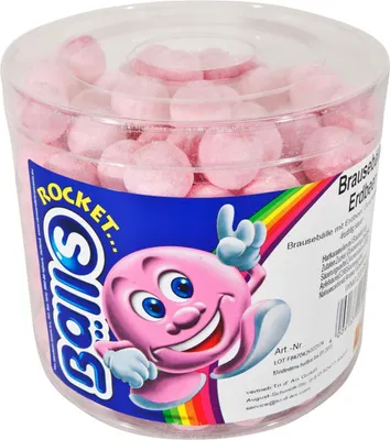 Produktbild von Rocket Balls Brausebälle Erdbeere 200 Stk. in der Dose Hartkaramelle mit Brause