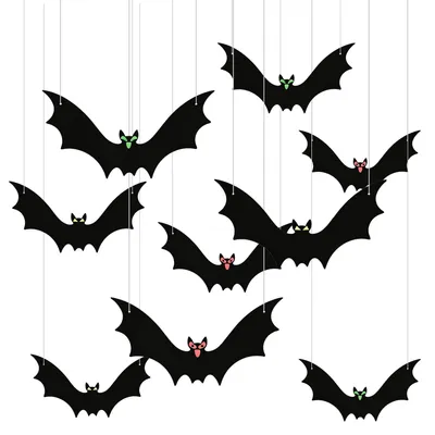 12 Halloween-Fledermäuse 33x16cm mit Leuchtaugen