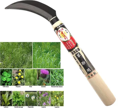 Produktbild von Handliche japanische Sikkelklinge aus SK-5 Stahl, 12 cm Klingenlänge, für Gartenarbeiten
