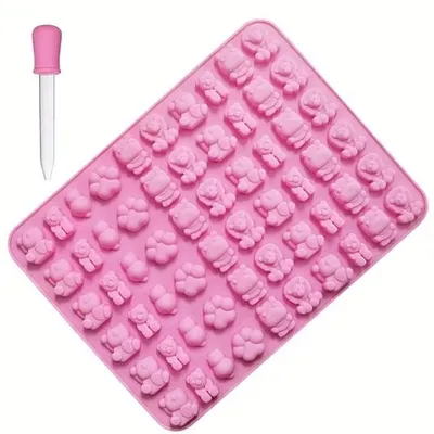 Produktbild von GKA 3D Silikon Silikonform Gummibärchenform für 60 Tiere mit Pipette Pfoten Bärchen Löwe Nilpferd selber herstellen Silikonform Form Gummibärchen