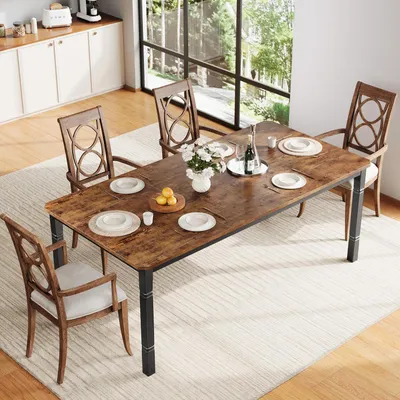 Obrázek produktu pro Jídelní stůl, rozměry 180x90x75 cm, obdélníkový, dřevěná deska, kovová konstrukce, pro 4-6 osob