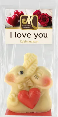 Image de Pâte d'amande Odenwälder deux éléphants qui s'embrassent avec un cœur I Love You 60g