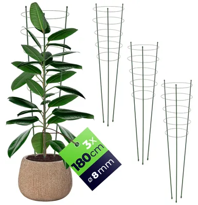 Image de Support pour plantes - Anneau de support pour jardin - Hauteur 180 cm - Acier - Lot de 3 pièces - Vert clair