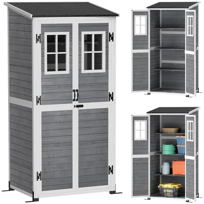 Produktbild von Outsunny Gartenschrank Holz, Geräteschuppen mit Abschließbar Tür 2 Fenstern