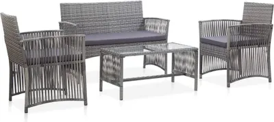 Immagine prodotto di The Living Store Set da giardino 4 pezzi con cuscino in poly rattan antracite