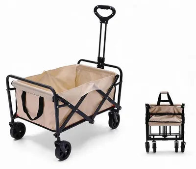 Produktbild von Faltbarer Camping-Transportwagen 75 l - Verstellbarer Griff - Tragkraft 150 kg - Stahlrahmen - Oxford-Gewebe - Platzsparend faltbar - Schwarz