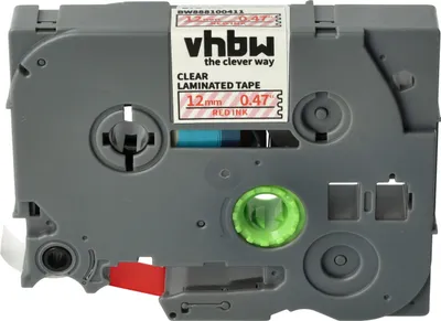 Produktbild von vhbw Schriftband-Kassette kompatibel mit Brother GL H105, 100, 200, H100 Etiketten-Drucker 8m x 12mm Rot auf Transparent, Laminiert