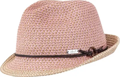 Chillouts Zweifarbiger Papier Strohhut Trilby mit Kunstleder Garnitur in rosa
