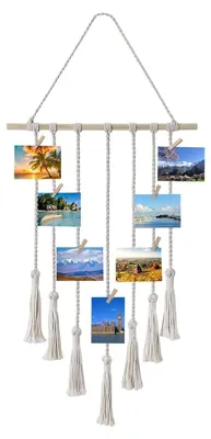 Macrame Foto Wandaufhängung mit Holzklammern, 43x66 cm