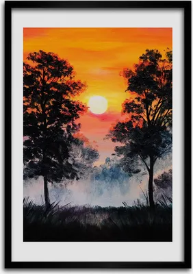 Produktbild von Bild - Bilderrahmen - 50 cm x 70 cm - MDF - Rahmen - Wandkunst Sonnenuntergang Wald
