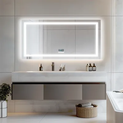 Obrázok produktu pre Kúpeľňové zrkadlo WISFOR LED s reproduktorom Bluetooth, kúpeľňové zrkadlo 120x60 cm s osvetlením 3 farby svetla, nástenné zrkadlo LED stmievateľné bez hmly
