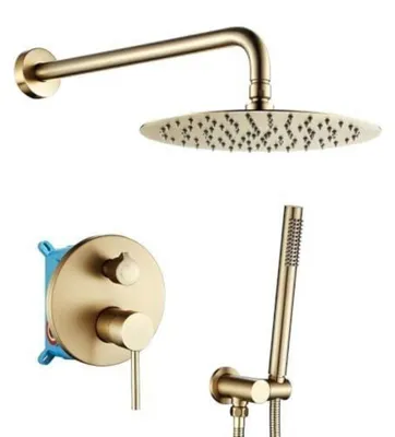 Immagine prodotto di Set completo per rubinetto doccia da incasso, finitura oro, 25 cm, con soffione a pioggia e miscelatore monocomando