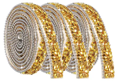 3er-Pack selbstklebende Strass-Streifen, Gold, 90 cm