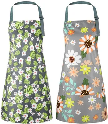 Produktbild von Unyqoos® 2er-Set verstellbare Damenschürzen mit Blumenmuster, Polyester, wasserdicht, große Taschen 32×20 cm – Küche & Garten