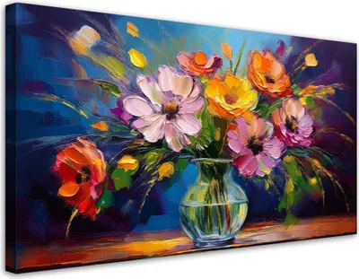 Produktbild von Leinwandbild Bunter Blumenstrauß in einer Vase 120x60 Feeby Bunt bild für die wand bereit zum aufhängen