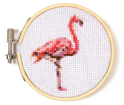 Produktbild von Mini-Stickset mit Kreuzstich – Flamingo