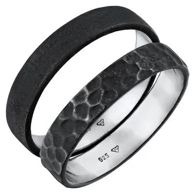 Productafbeelding van Set van 2 Zilveren Bandringen voor Mannen van 925 Sterling Zilver