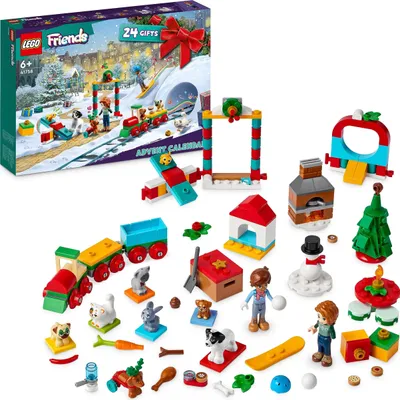 Produktbild von LEGO 41758 Friends Adventskalender 2023, Weihnachtskalender mit 24 Geschenken, darunter 8 Tier-Figuren, 2 Mini-Puppen und festliches Spielzeug, Advents-Geschenke zu Weihnachten für Kinder