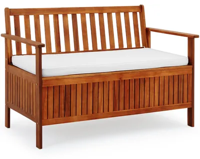Produktbild von CASARIA® Gartenbank Sitzbank Wetterfest inkl. Auflage 320kg Belastbar Armlehne Rückenlehne Auflagenbox 120x65cm Garten Balkon Holzbank Akazie Braun